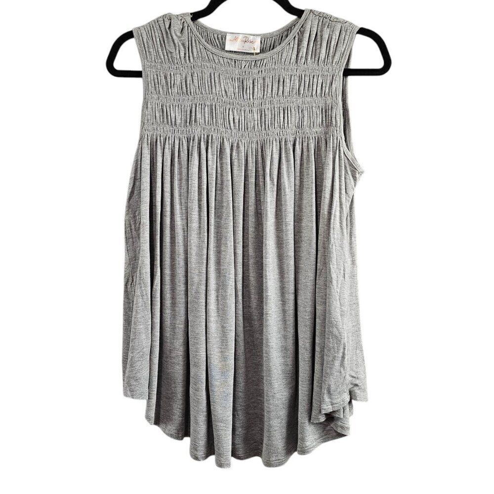 💥Allie Rose New Sleeveless Smocked Gray Flowy Boho Tank Top